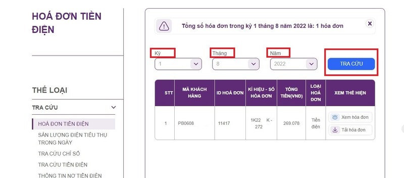 lấy hóa đơn điện tử tiền điện